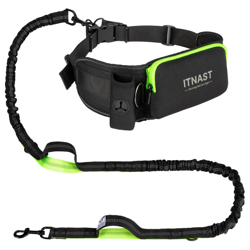 Hands Free Dog Leash for Medium Large Dogs, Waist Support Padded Bungee Dog Running Leash with Reflective Stitching for Walks, Jogging, Running, Hiking, and Dog Training for One Dog Black/Green - BeesActive Australia