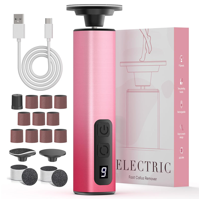 2 in 1 Electric Foot Callus Remover, 9 Adjustable Speeds Foot Scrubber USB Rechargeable Pedicure Tools for Feet, Dry Dead Skin Scraper Foot Grinder with 80/120 Grit Sandpaper Discs Rollers for Women Pink Gradient - BeesActive Australia