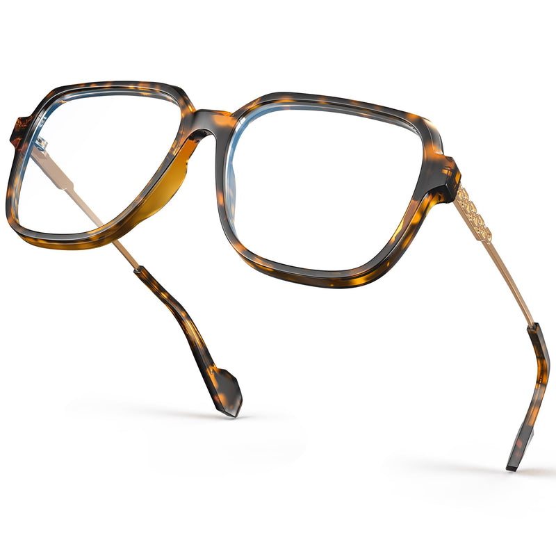 VISOONE Oversized Blue Light Blocking Glasses with Chic Square TR90 Frame and Metal Temple for Women Men REMY Remy Upg Coco Tortoise