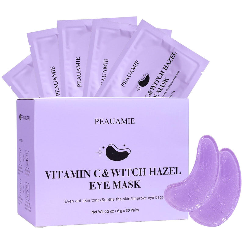 PEAUAMIE Under Eye Patches with Vitamin C and Witch Hazel Eye Mask for Dark Circles and Puffiness,Face Mask Skin Care Products 30 Pairs Purple