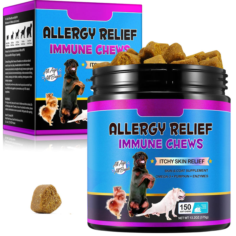 Allergy Relief Chewables for Dogs (150 Count) - Itch & Skin Supplement for Seasonal Allergies, Hot Spots, Itchy Skin - Natural Omega-3 - Dog Allergy Chews