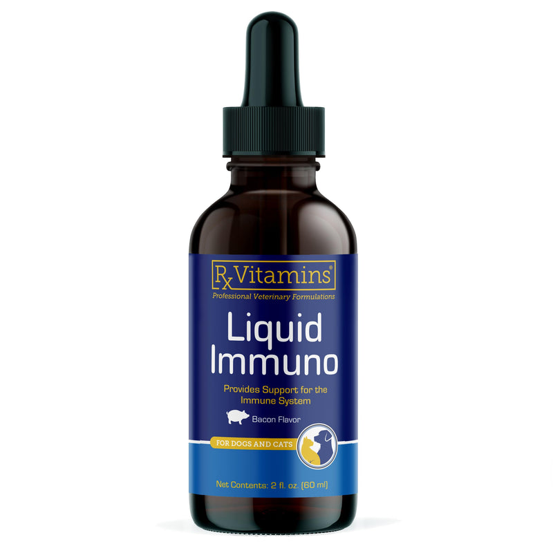 Rx Vitamins Liquid Immuno - with L-Lysine for Cats and Dog Health - Reishi Mushroom Supplement for Dogs & Cat Immune Support - Vitamins and Eye Supplements with Lutein - Bacon (2oz) New Label