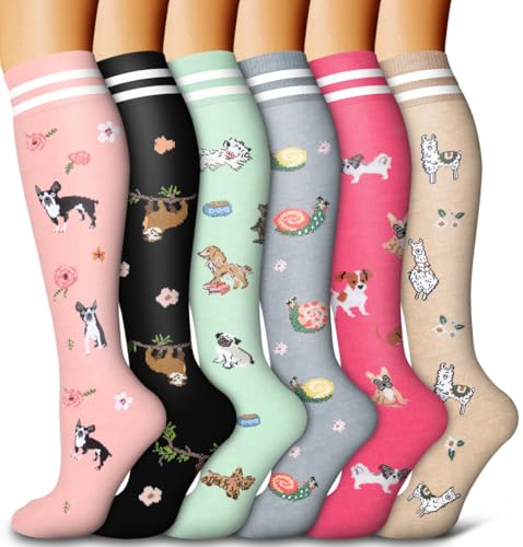 6 Pack Copper Compression Socks for Women and Men Circulation-Best Support for Medical,Running,Nursing,Athletic Large-X-Large D-assorted1-cartoon
