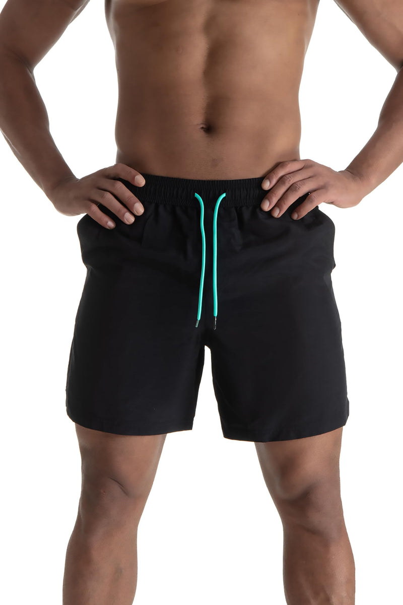 Mens Swim Trunks 6" Quick Dry Swim Shorts with Mesh Lining Swimwear Bathing Suits with Zipper Pocket Black Large