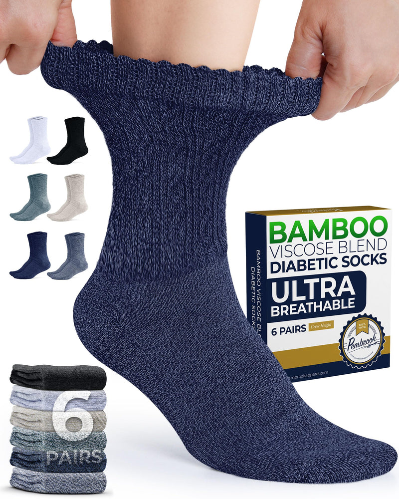Pembrook Diabetic Socks for Women - 6 Pairs Cable Knit Viscose Bamboo Socks Woman, Non-Binding Top, Moisture-Wicking Black/White/Beige/Aqua/Blue/Navy - 6 Pairs Medium - BeesActive Australia