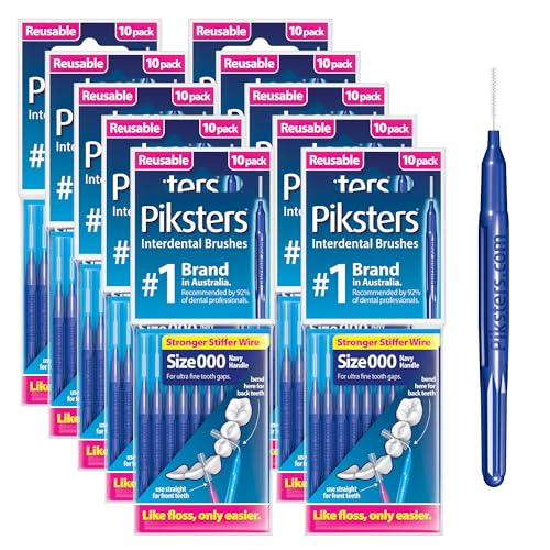 Piksters Interdental Brush Micro Tight Gaps 100 Pack Navy Size 000 Size 000 (Navy)