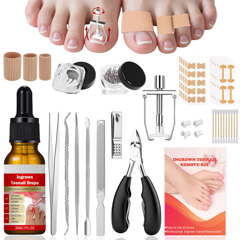 Ingrown Toenail Removal Kit, Professional Ingrown Toenail Treatment, Ingrown Toenail Tools Kit with Ingrown Toenail Corrector Drops, Toenail Clipper, Corrector Patch, Stainless Steel Pedicure Tool Set - BeesActive Australia