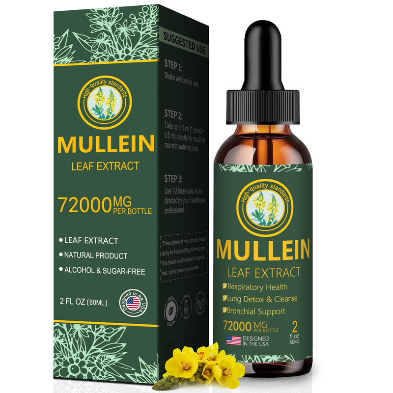 Mullein Drops for Lungs- Mullein Leaf Extract for Lungs-Support Lung Cleanse & Respiratory Function for Healthy Breathing | Non-GMO | Vegan | 2 fl oz Unflavoured