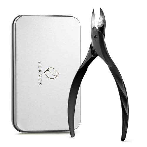 FERYES Podiatrist Toenail Clippers for Thick Nails – Curved Blade Scissors for Seniors, Ingrown Nail Trimming with Wide Jaw, Anti-Slip Handle, Premium Stainless Steel Curved-blade Black