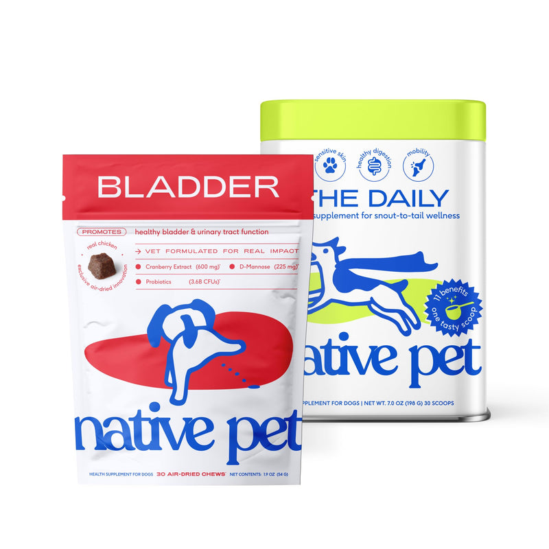 Native Pet Bladder & Immune Support Bundle: Bladder Chews for Dogs (30 Air-Dried Chews) & The Daily Dog Multivitamins (30 Scoops) - UTI Treatment & Prevention Plus 11-in-1 Multivitamin for Pups