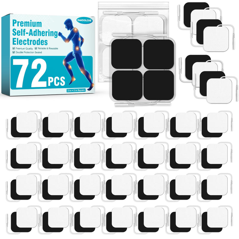 72-Pack TENS Unit Pads (2"x2"), Reusable Self-Adhesive Electrodes Pads with 0.2mm Connector, Latex-Free, Hypoallergenic & Compatible with TENS/EMS 72-Pack - BeesActive Australia