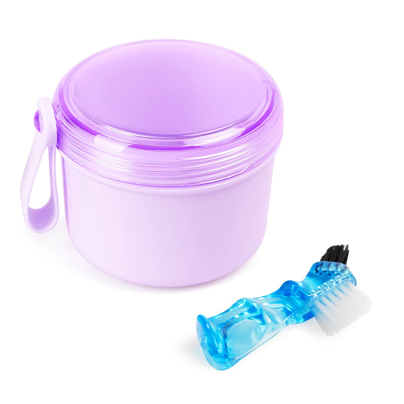 Leak Proof Travel Denture Bath Case for Full Dentures, Denture Cups for Soaking Dentures, Denture Container Cups with Brush for Dentures, Aligner, Retainers, Mouth Guard (Purple) Purple - BeesActive Australia