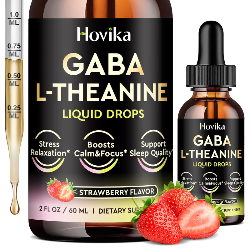 GABA L-Theanine Drops - Liquid GABA L-Theanine Supplement with L-Theanine, Ashwagandha, Magnesium Glycinate, Vitamin C, B6 - Support Sleep, Relaxation, Calm Mood & Focus - Strawberry Flavor, 2 Fl Oz 2 Fl Oz (Pack of 1)