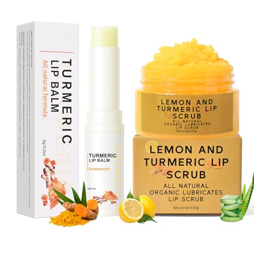 Turmeric Lip Treatment Kit for Dark Lips, Lip Scrub&Lip Balm for Smokers, Lip Exfoliator Scrub for Hydration Chapped and Cracked Peel Lips 1x Turmeric Lip Balm, 1x Turmeric Lip Scrub
