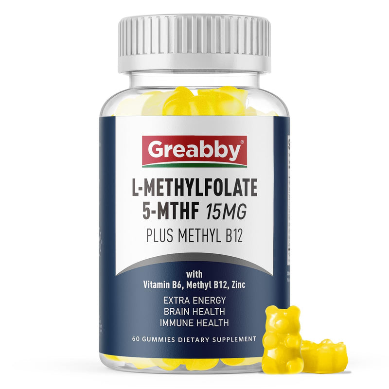 L Methylfolate Gummies, 5MTHF 15 mg with Methyl B12 1000mcg, Methyl Folate Gummies Supplement, Active Form, MTHFR-Friendly, Brain Health & Immune Support, Sugar Free, 60 Gummies