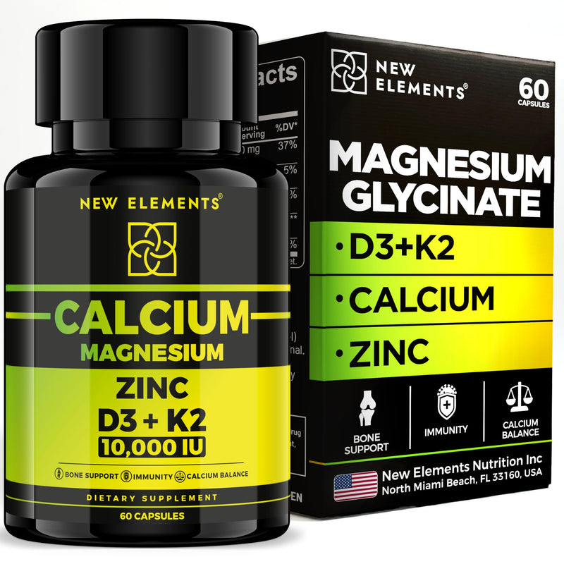 Calcium Supplements 1200mg for Women & Men with Vitamin D3 K2 + Magnesium Glycinate & Zinc | D3 10,000 IU | K2 200mcg | Magnesium 200mg | Zinc 20mg | Bone, Muscle & Immune Support - Vegan - Non-GMO