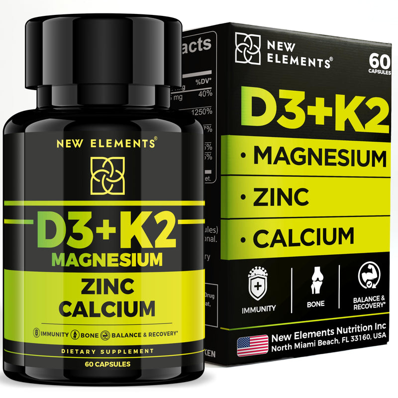 Vitamin D3 K2 with Magnesium Glycinate + Zinc & Calcium | Magnesium 1500mg | D3 10,000 IU | K2 (MK7) 200mcg | Zinc 50mg | Calcium 50mg | Immunity, Bone & Recovery Support – Vegan, Non-GMO