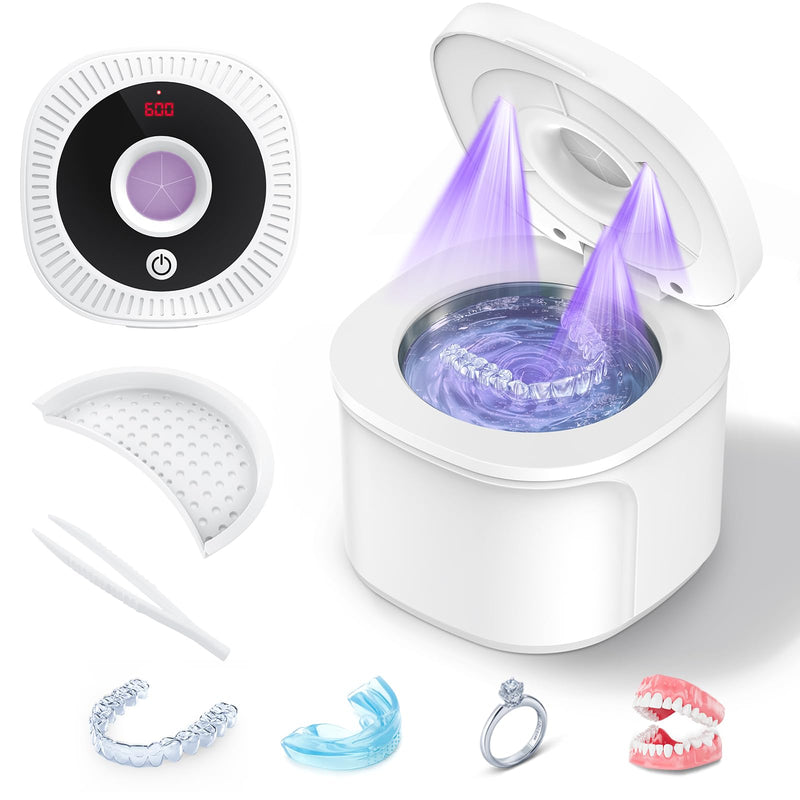 Ultrasonic Retainer Cleaner Machine, 45kHz Dental Cleaning Pod for Denture, Aligner, Nightguard, Mouth Guard, Toothbrush, Jewelry, with Digital Timer, 200ML & 4 Modes for All Dental Appliances S White - BeesActive Australia