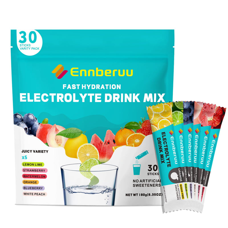 Sugar Free Electrolyte Hydration Powder, 30 Sticks, 6 Flavors | Keto, 0 Carb 0 Cal, Brain & Body Boost, Vitamins B3 B5 B6 B12, Magnesium, Rapid Hydration, Vegan, Gluten & Soy Free, Non-GMO