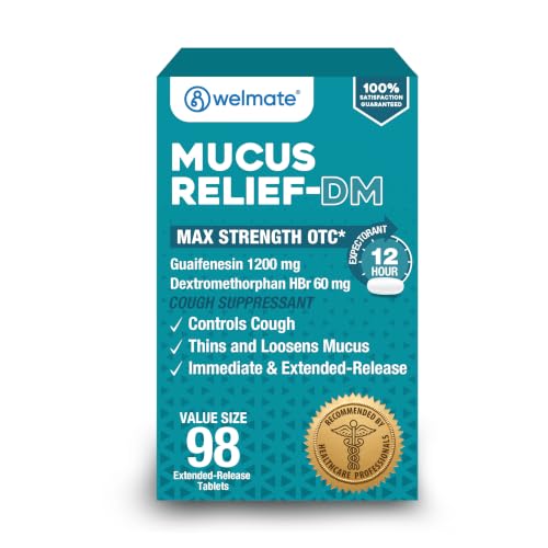 WELMATE Max Strength 12Hr Mucus Relief DM Cough Suppressant, 98 Tablets Mucus DM Relief - 1200 mg (98 ct)