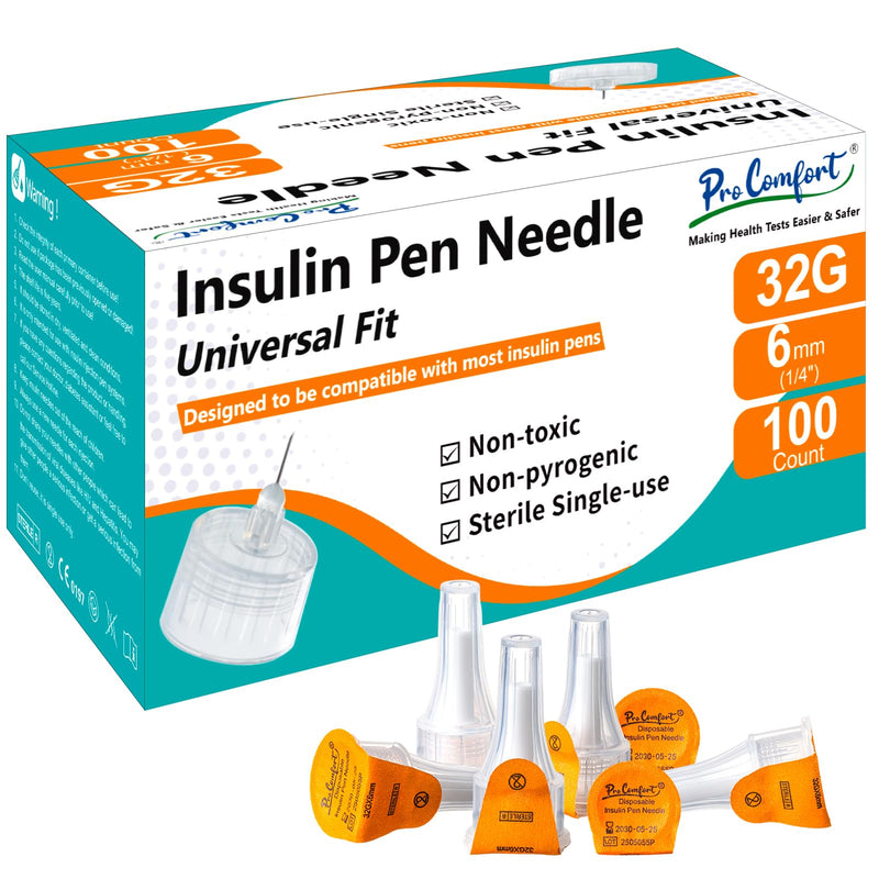 Insulin Pen Needle 32G 6mm (1/4") 100 Count, Diabetic Pen Needles for Injections Universal Fit with Most Diabetes Pens Comfortable Sterile