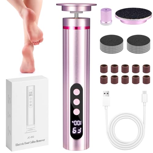 Electric Foot Callus Remover, 2 in 1 Callus Remover for Feet, 9 Adjustable Speeds with Sandpaper Disk and Nail Drill Bits, Digital Display, Rechargeable Pedicure Tools for Dead Skin(Pink) Pink