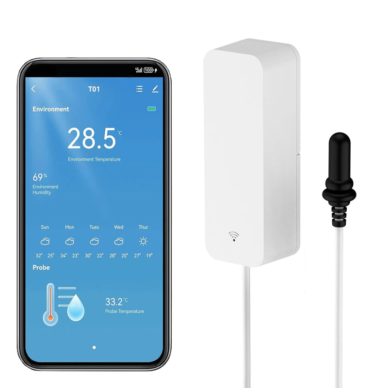 Smart Thermometer Hygrometer with Probe, WiFi Aquarium Temperature Humidity Gauge with App Remote Monitor, Indoor Refrigerator Thermometer Sensor, Data Storage&Export, Compatible with Alexa. 1PCS - BeesActive Australia