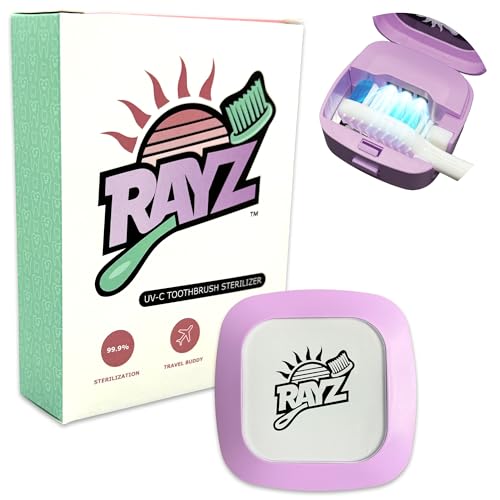 Rayz UV-C Toothbrush Sanitizer | Portable & Rechargeable | 99.9% Sanitization in 3 Minutes | Wall Mountable, Travel-Friendly & TSA-Approved (Lavender) Lavender