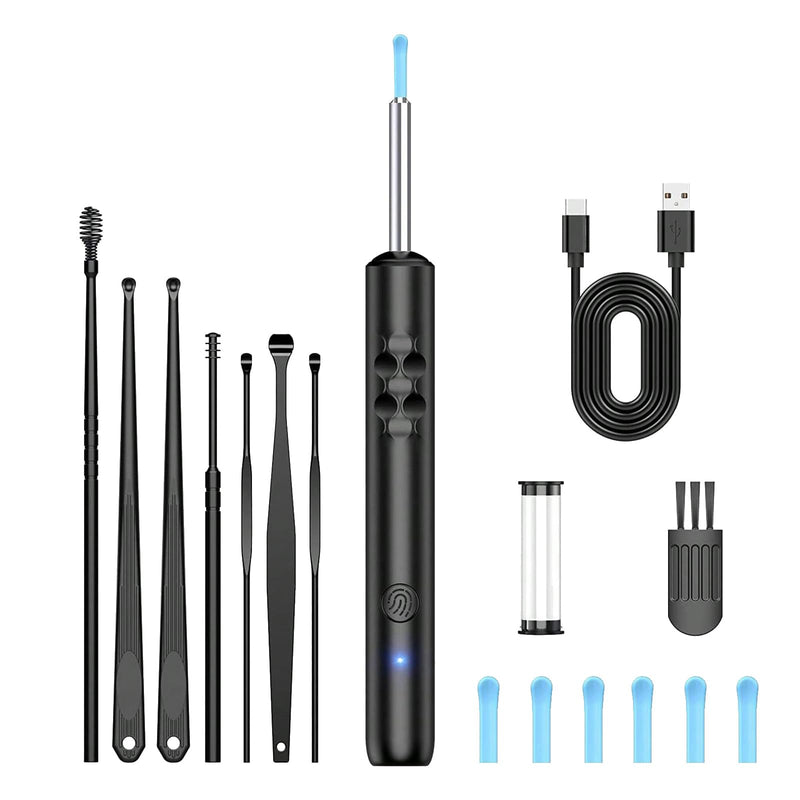 1080P HD Ear Camera with 6 LED Lights - Waterproof Rechargeable Otoscope Tool, Ear Wax Removal Kit with 8Pcs Ear Care Set for iOS & Android Ear Cleaner A - BeesActive Australia