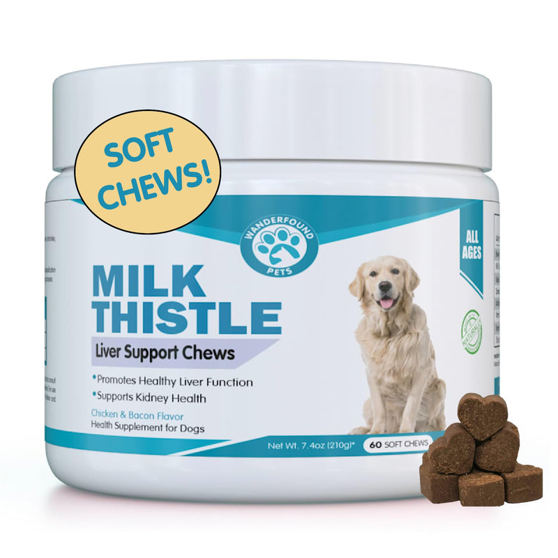 Wanderfound Pets Milk Thistle for Dogs – Tasty Salmon & Bacon Flavored Natural Liver Support for Pets – Kidney Cleanse Detox & Repair Formula Manufactured in the USA – Soft Chew Treats 60 Soft Chew Treats