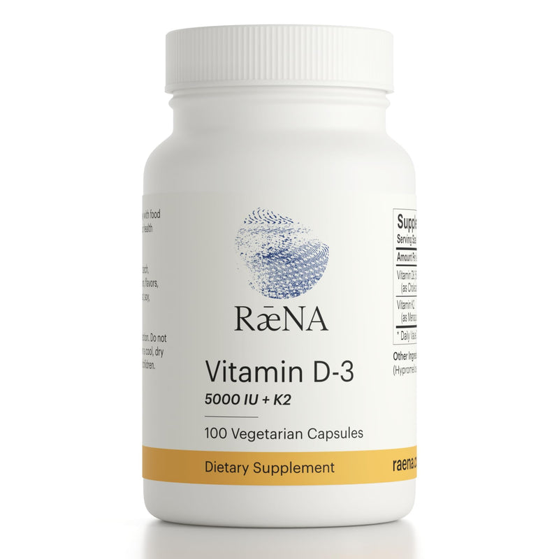 Raena Vitamin D3 Plus K2 Vitamin - Pure & Natural Formula - Easy to Take Capsules - No Artificial Additives - 100% Pure and Natural - 100 Capsules