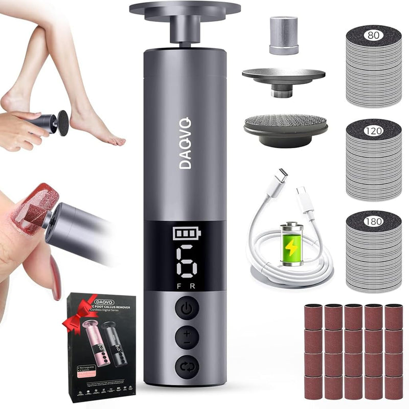 Electric Foot Callus Remover, 2-in-1 Cordless Pedicure Tools for Feet and Nail File with 80PCS Sandpaper Discs(3 Sizes), Aluminum Body with Adjustable Speed for Dead Skin, Cracked Heels & Home Carbonblack - BeesActive Australia