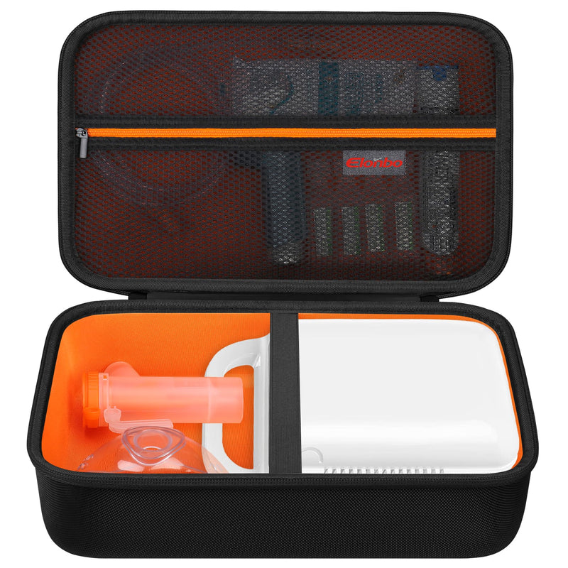 Elonbo Hard Case for Smart Digital Nebulizer Machine/Compression Nebulizer for Breathing Treatment, Portable Home Atomizer Travel Bag, Desktop Asthma Inhaler/Spacer Masks Storage Holder, Black+ Black+ Inside Orange - BeesActive Australia