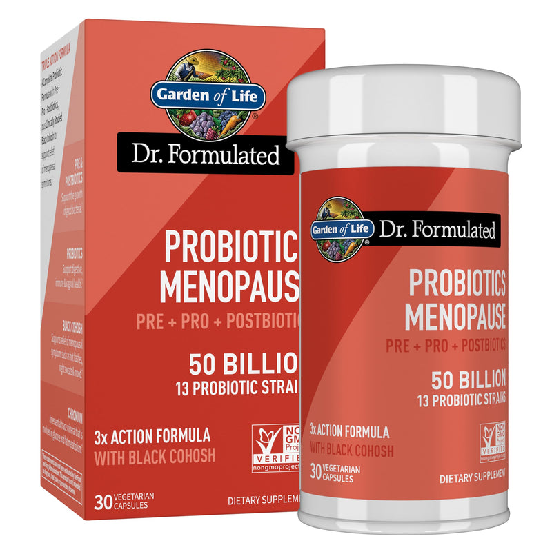 Garden of Life Dr. Formulated Menopause Probiotic, Pre & Post Biotics, 30ct | Black Cohosh, Chromium and Pre, Pro & Postbiotics, Menopause Supplements for Women, Immune Health, Non-GMO, Gluten-Free