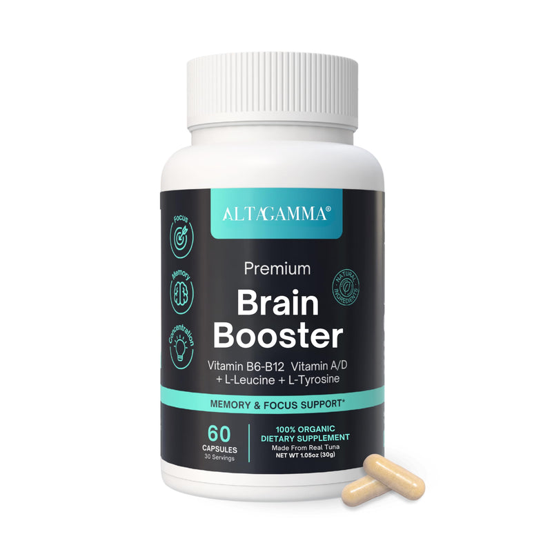 Nootropic Supplement - Focus, Memory Booster, Productivity & Energy Vitamins for Women & Men - Nootropics Brain Support Supplement with Vitamin B12 & L Tyrosine, 60 Capsules