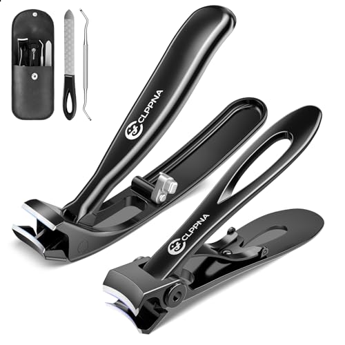Nail Clippers for Seniors, CLPPNA Wide Jaw Fingernail Clippers and Angled Head Toenail Clippers for Thick Nail, 4 Pack Professional Nail Clippers for Men, Women&Pregnant, Black Black Wide Opening & Angled Head