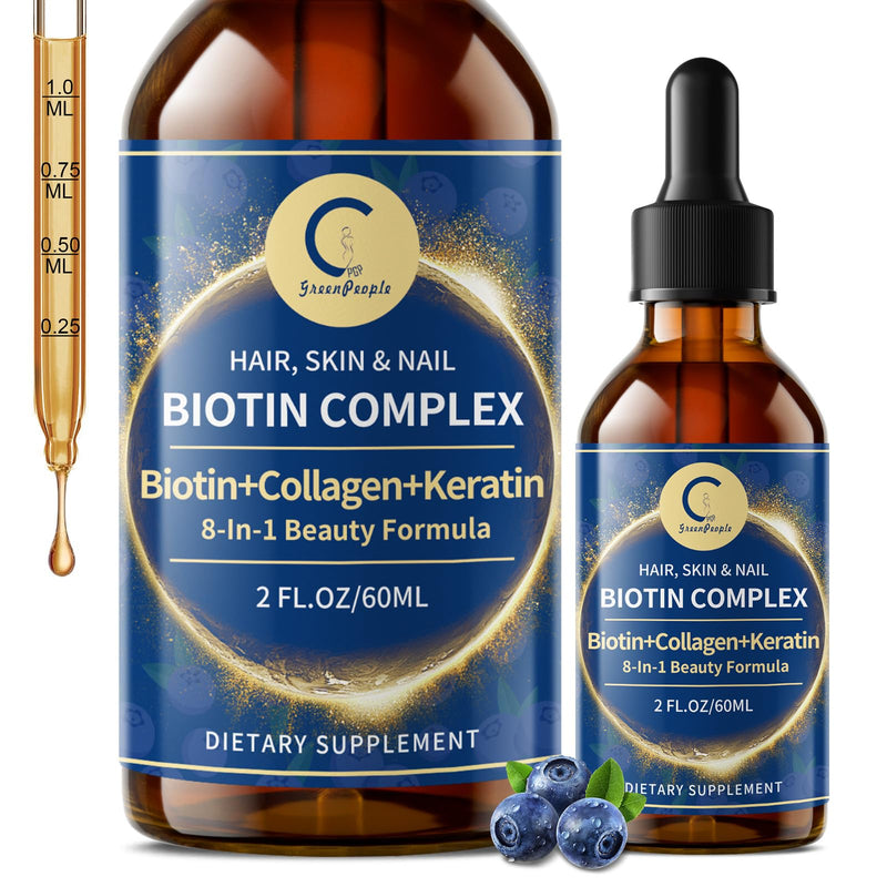 Biotin & Collagen Liquid Drops, Support Glowing Skin, Hair & Nail Growth | Biotin 20,000mcg, Hair Growth Vitamin Support, - Biotin and Liquid Collagen Supplement for Women & Men, 2 Fl Oz 2Fl Oz (Pack of 1)