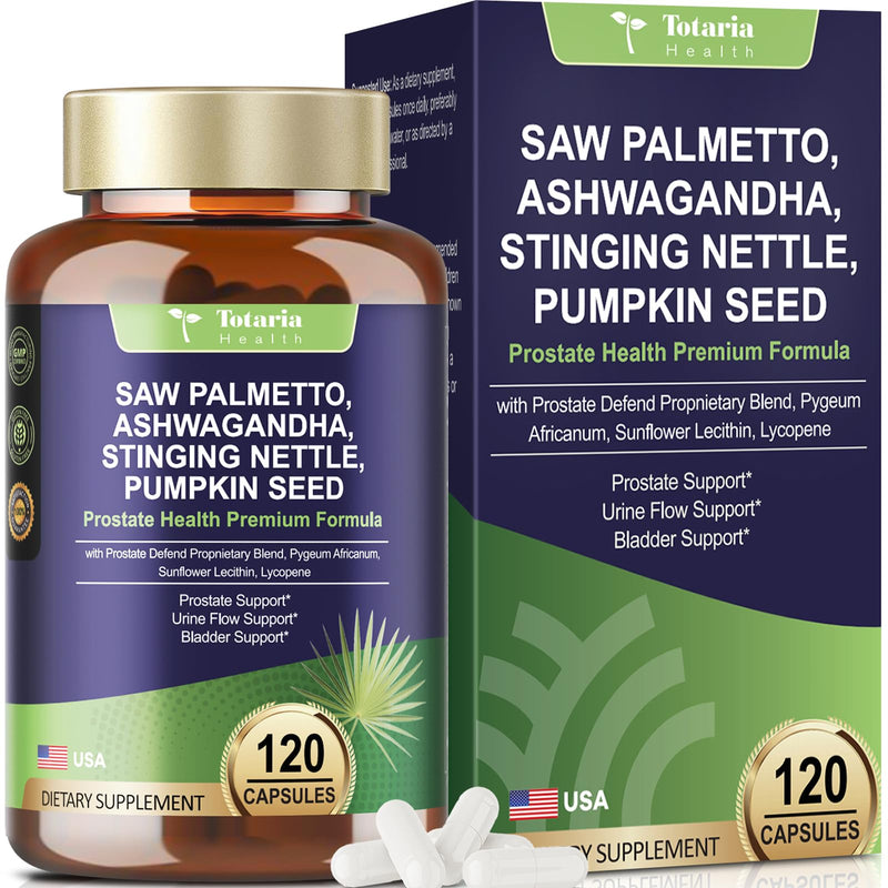 Organic Saw Palmetto - Prostate Health Supplements for Men with Ashwagandha Root, Stinging Nettle, Pumpkin Seed, Prostate Defend Propnietary Blend, DHT Blocker, 120 Count 120 Count (Pack of 1) - BeesActive Australia