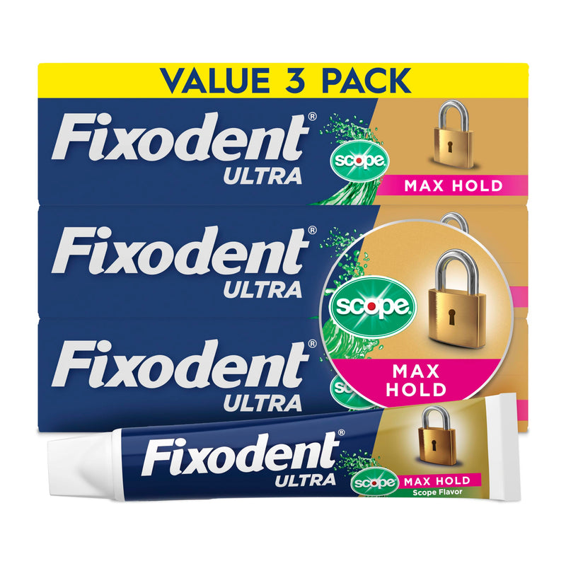 Fixodent Ultra Max Hold Plus Scope Secure Denture Adhesive, 1.8oz, 3 Pack 5.4 Ounce (Pack Of 1)