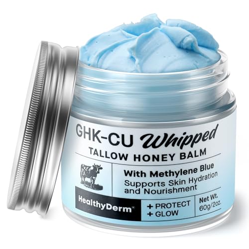 HealthyDerm Copper Peptides GHK-Cu Beef Tallow for Skin: Blue Balm with Methylene Blue, Manuka Honey & Vitamin E – Natural Face and Body Moisturizer for Mature, Dry & Sensitive Skin – 2oz 2 Ounce (Pack of 1)