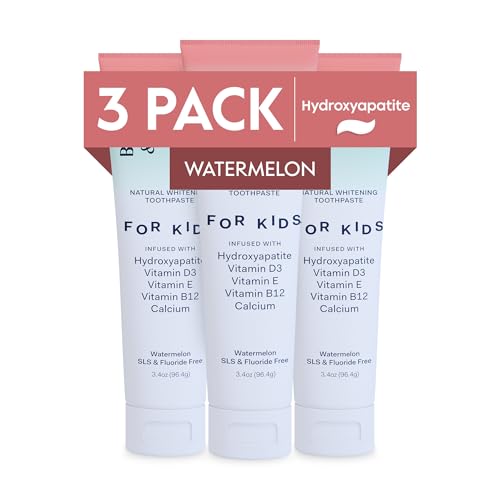 Better & Better Kids Toothpaste | Natural Hydroxyapatite Toothpaste Infused w/Calcium & Vitamins D, E, B12 | Fluoride & SLS Free for Sensitive Brushers | Watermelon Flavor | 3.4oz, 3 Pack