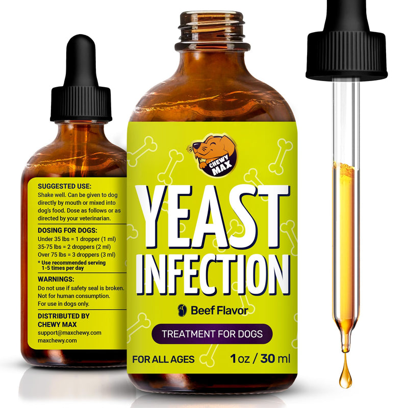 Yeast Infection Treatment for Dogs Helps with Allergies & Itching, and Ear Irritation | Dog Yeast Infection Treatment with Pau D'Arco, Dandelion, Ginger | For Puppies & Adult Ones | Beef Flavor | 1 oz