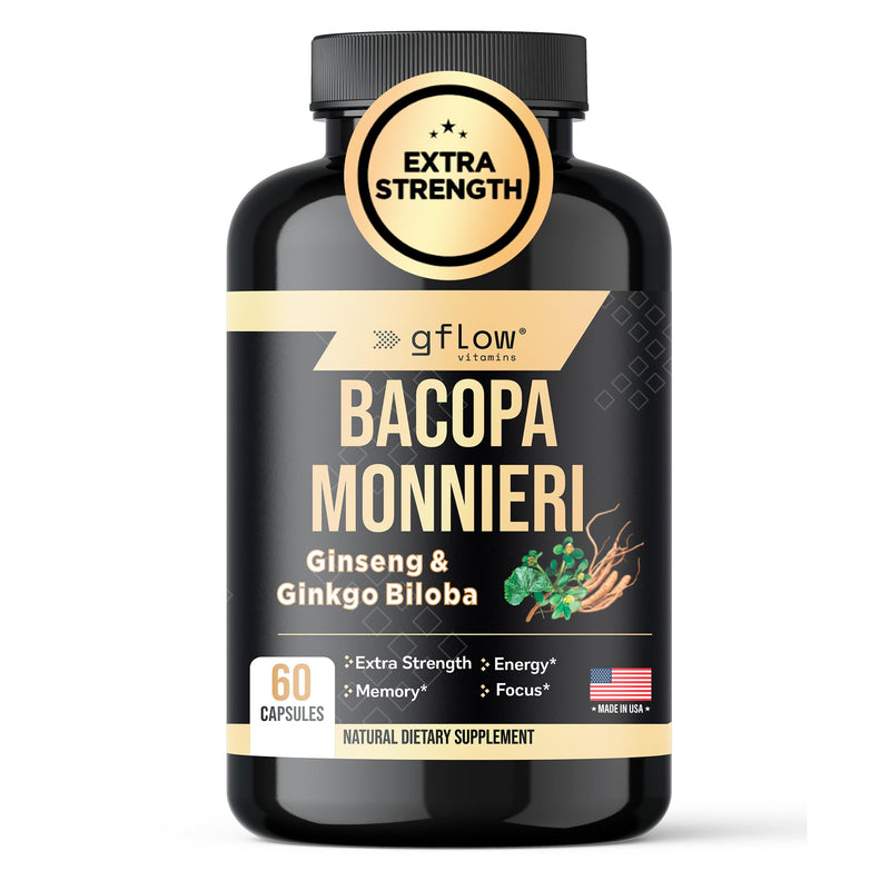 Bacopa Monnieri Supplement with Ginseng and Ginkgo Biloba | Made in the USA | 60 Capsules, 30 Servings