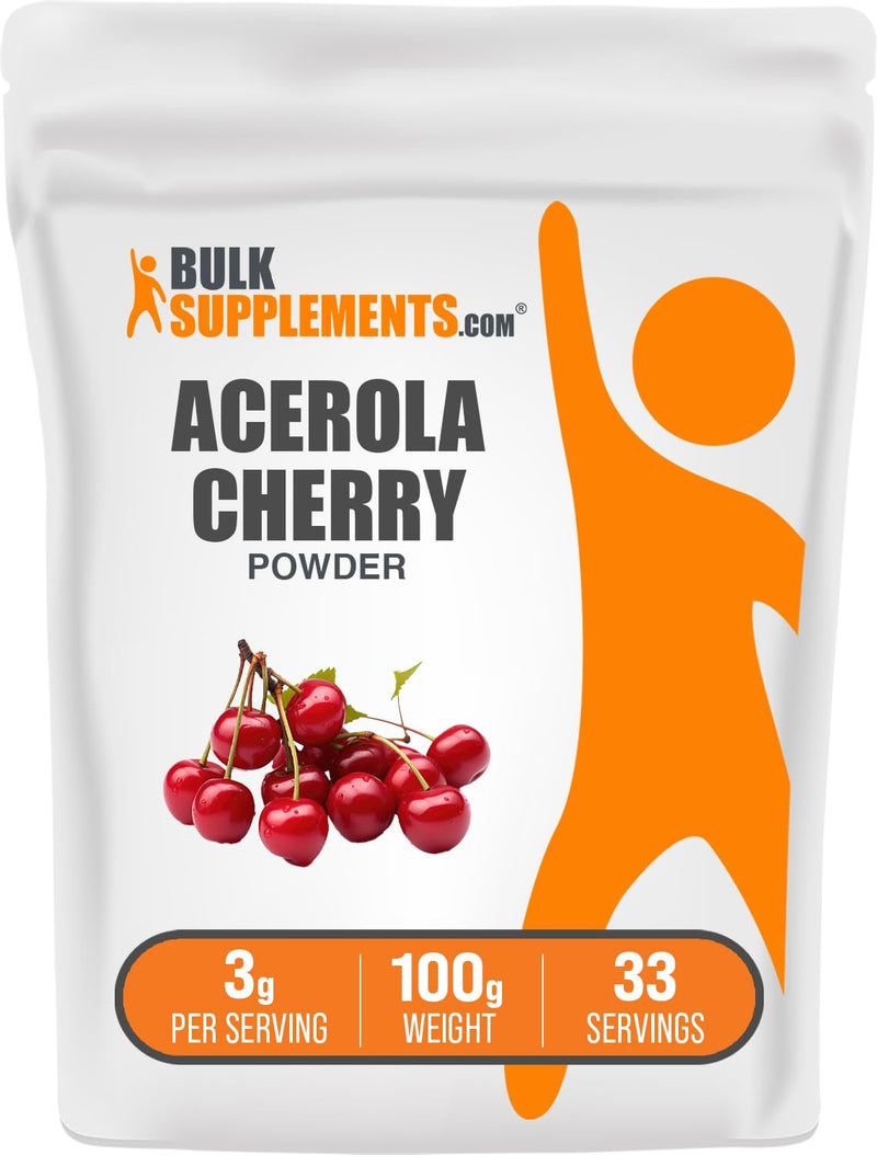 BulkSupplements.com Acerola Cherry Powder - Fruit Powder, Acerola Cherry Supplement, Vitamin C Supplement - Gluten Free, 3g per Serving, 100g (3.5 oz) (Pack of 1) 3.5 Ounce (Pack of 1)