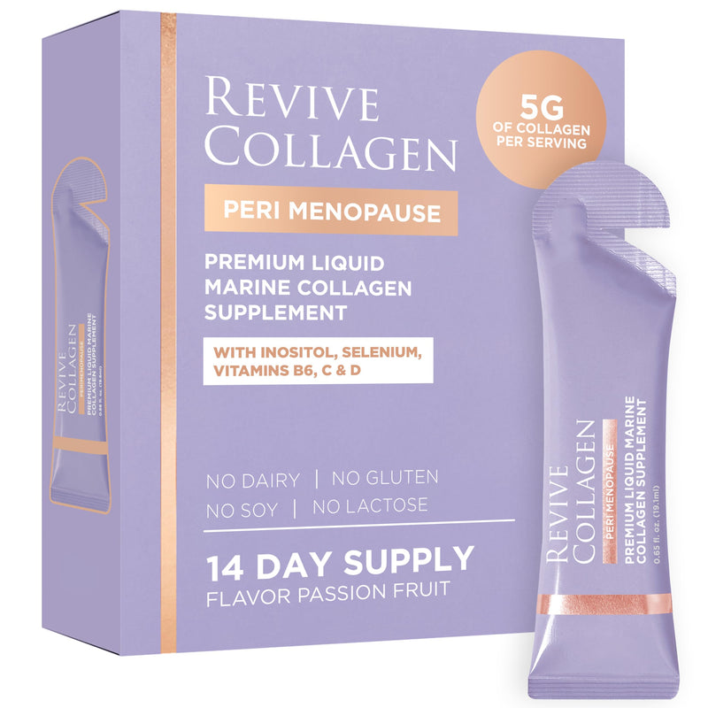 Revive Collagen Perimenopause - 5g Hydrolyzed Marine Collagen Drink for Women, Inositol, Selenium, Vitamin B6, C & D, Supports Skin Wellness & Daily Energy, Passionfruit Flavour — 14 Packets 14 DAYS