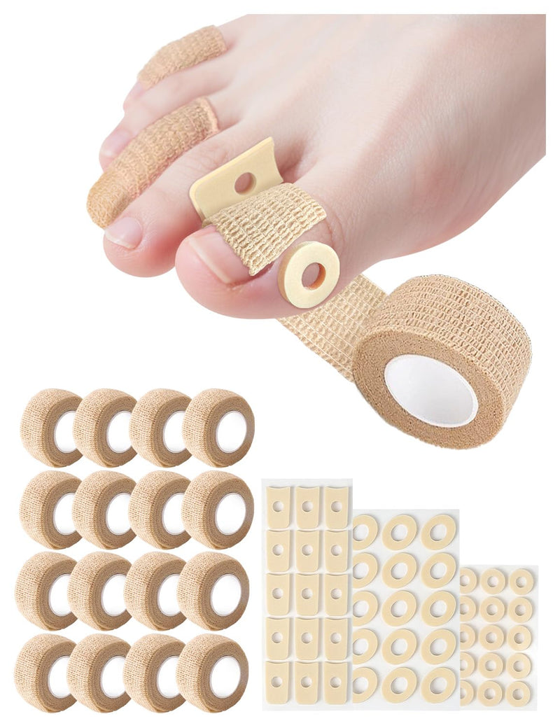 Broken Big Toe Little Toenail Protectors Women Men，Runners Big Toe Caps Covers Bandage，Toe Guards for Feet Sleeve，Toe Cushions for Pain Relief，Ingrown Toenail Treatment，Corn Removers for Toes 16 Rolls Toe wraps +90 Corn Pads Khaki
