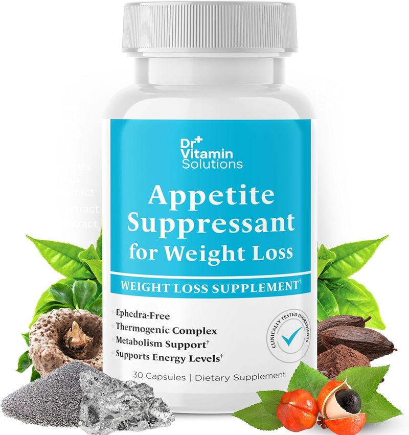 DR VITAMIN SOLUTIONS Appetite Suppressant for Weight Loss - Pills for Women w/Garcinia, Ginger Root, Guarana - Fat Burners, Metabolism Booster for Women & Men (1 Bottle, 30 Capsules) 30 Count (Pack of 1)