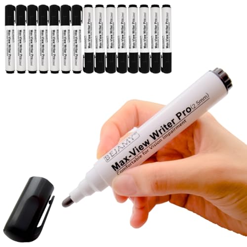 (Bullet Tip-2.5mm, PACK of 15, Black Water-Based ink) Max-View Writer Pro Bold Writing Pen, Low Vision Assistive Writing Tool for Visual Impairment,Odorless,Non-Toxic,No Oil,Alcohol Free 15 Units/Pack