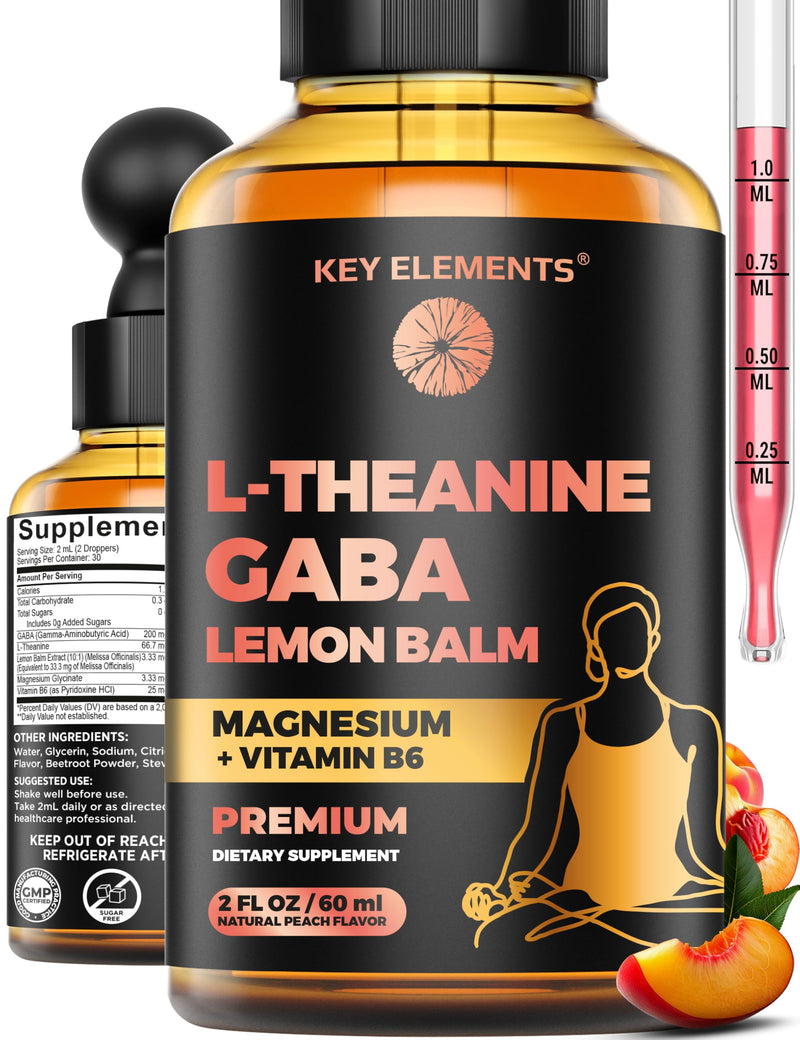 L Theanine and GABA Supplements with Lemon Balm Extract & Magnesium | L-Theanine and Magnesium with B6 | Liquid GABA L Theanine Supplements | Stress Relief & Relaxation GABA Drops