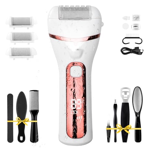 PUBOO Foot Callus Remover Electric 10000 RPM 3-Speed IPX7 Recharge Pedicure Kit for Hard Skin Women & Men Portable Multi-Roller File Grinder Sander Scrubber, LED Display for Wet & Dry Mathers Day Gift Red
